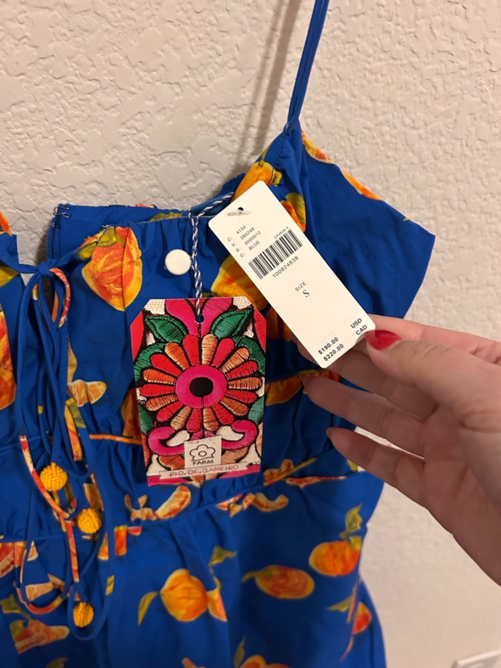 NWT Farm Rio x Anthropologie Orange Fruit Printed Smocked Sleeveless Romper - Picture 6 of 7